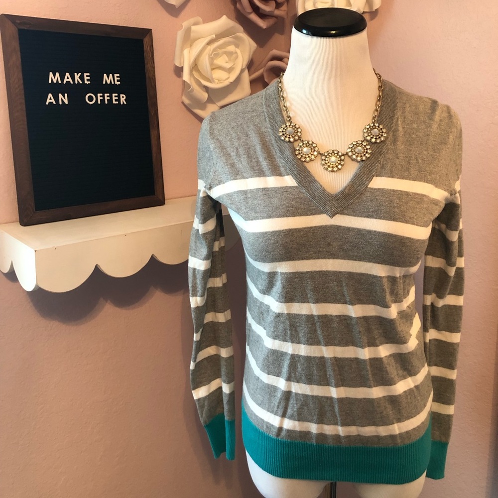 DONATING TOMORROW!! Teal & Grey Striped Sweater